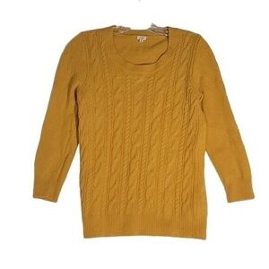 J.Crew Cable Knit Sweater Crewneck lambswool Blend Mustard Yellow S  fall autumn